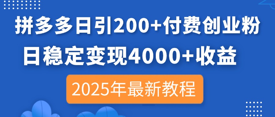 （14217期）拼多多日引200+付费创业粉，日稳定变现4000+收益，2025年最新教程-钧信联科