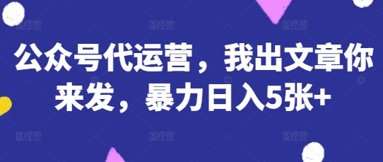 公众号代运营，我出文章你来发，暴力日入5张+【揭秘】-钧信联科