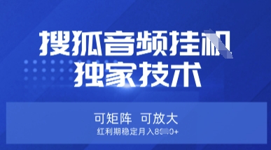 【搜狐音频挂G】独家技术,可矩阵可放大,红利期稳定月入8k【揭秘】-钧信联科